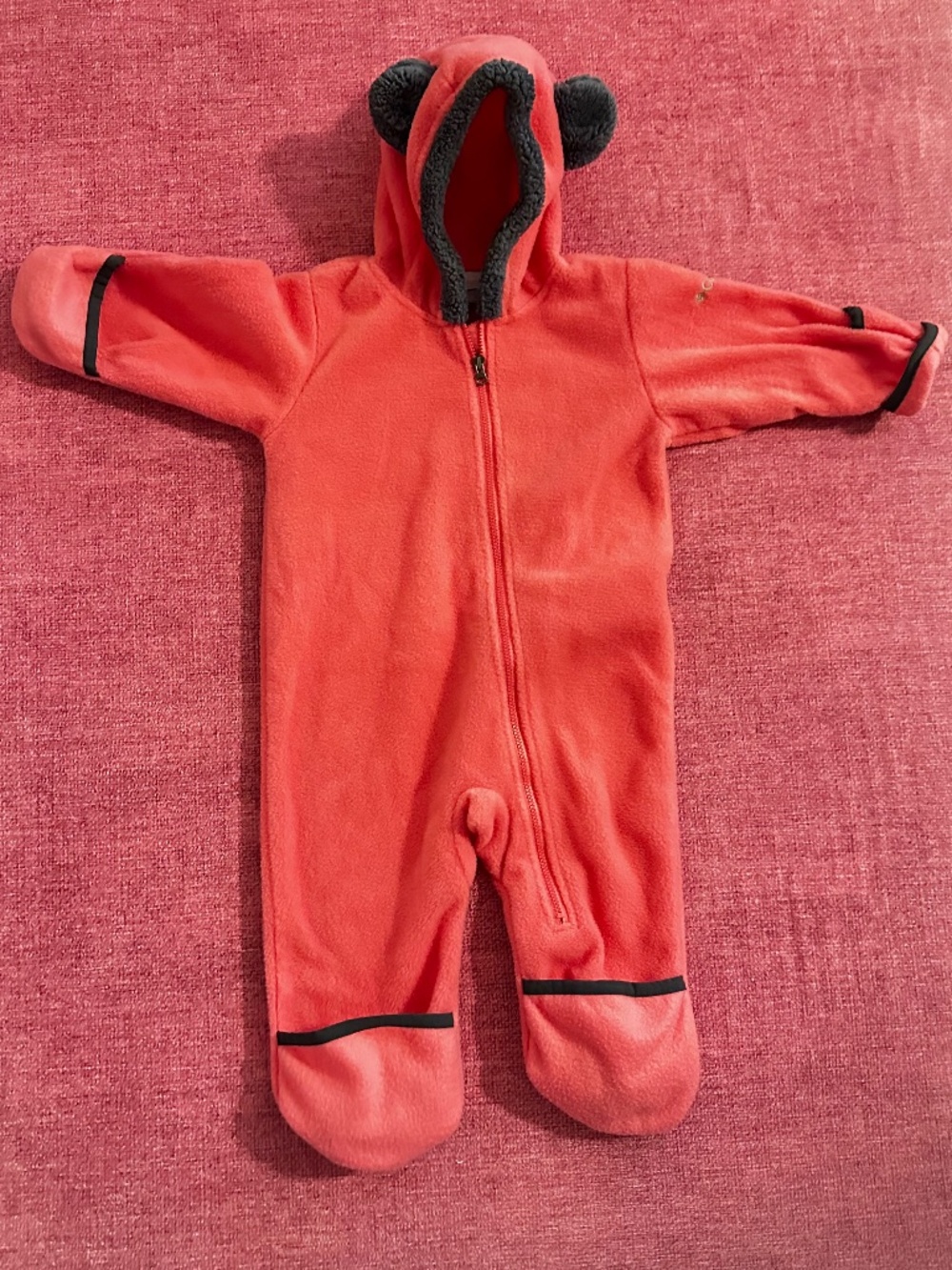 Columbia Baby Pink One Piece Fleece Bunting Suit with Bear Ears